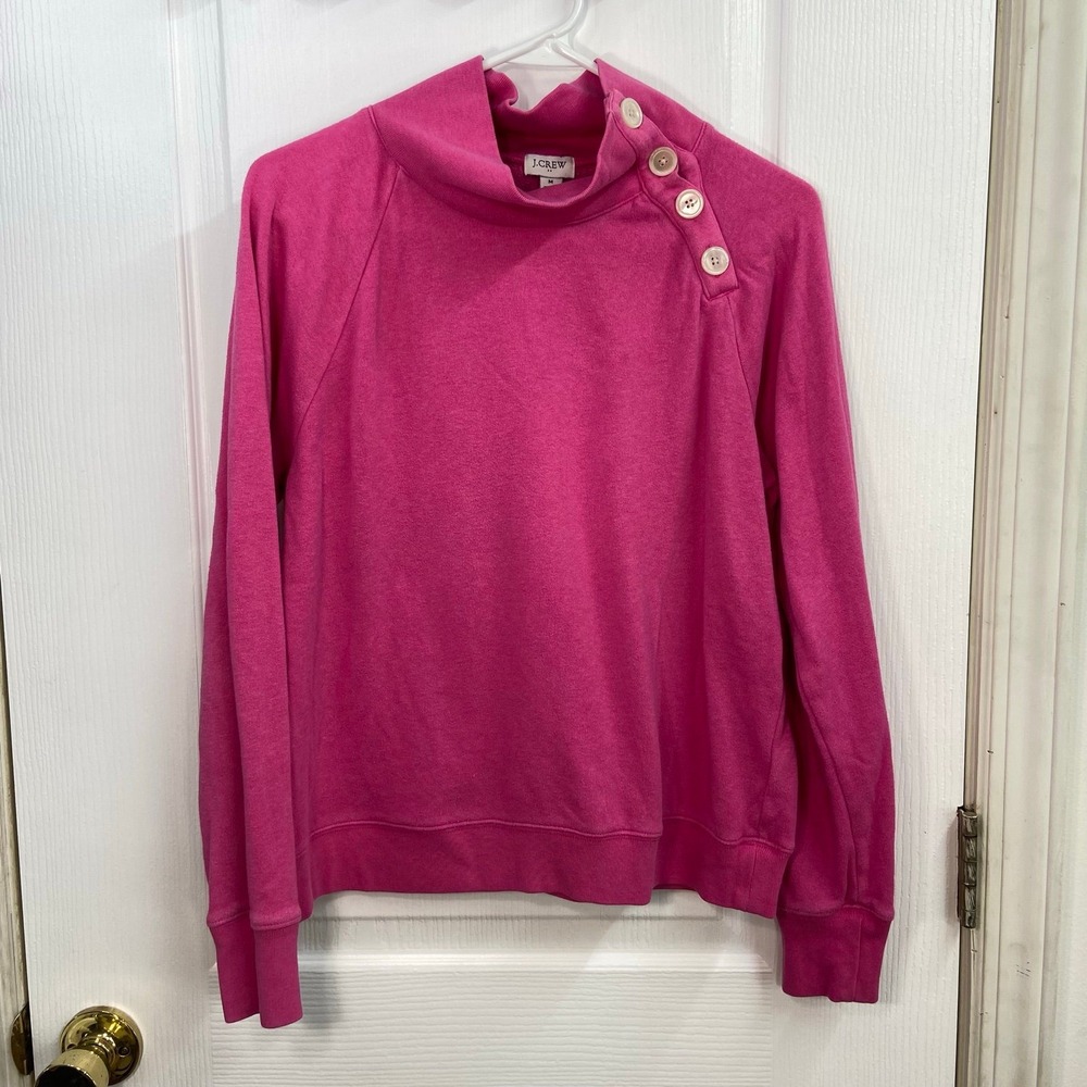 J. Crew pink button mock neck cloudspun fleece lined comfy long sleeve shirt